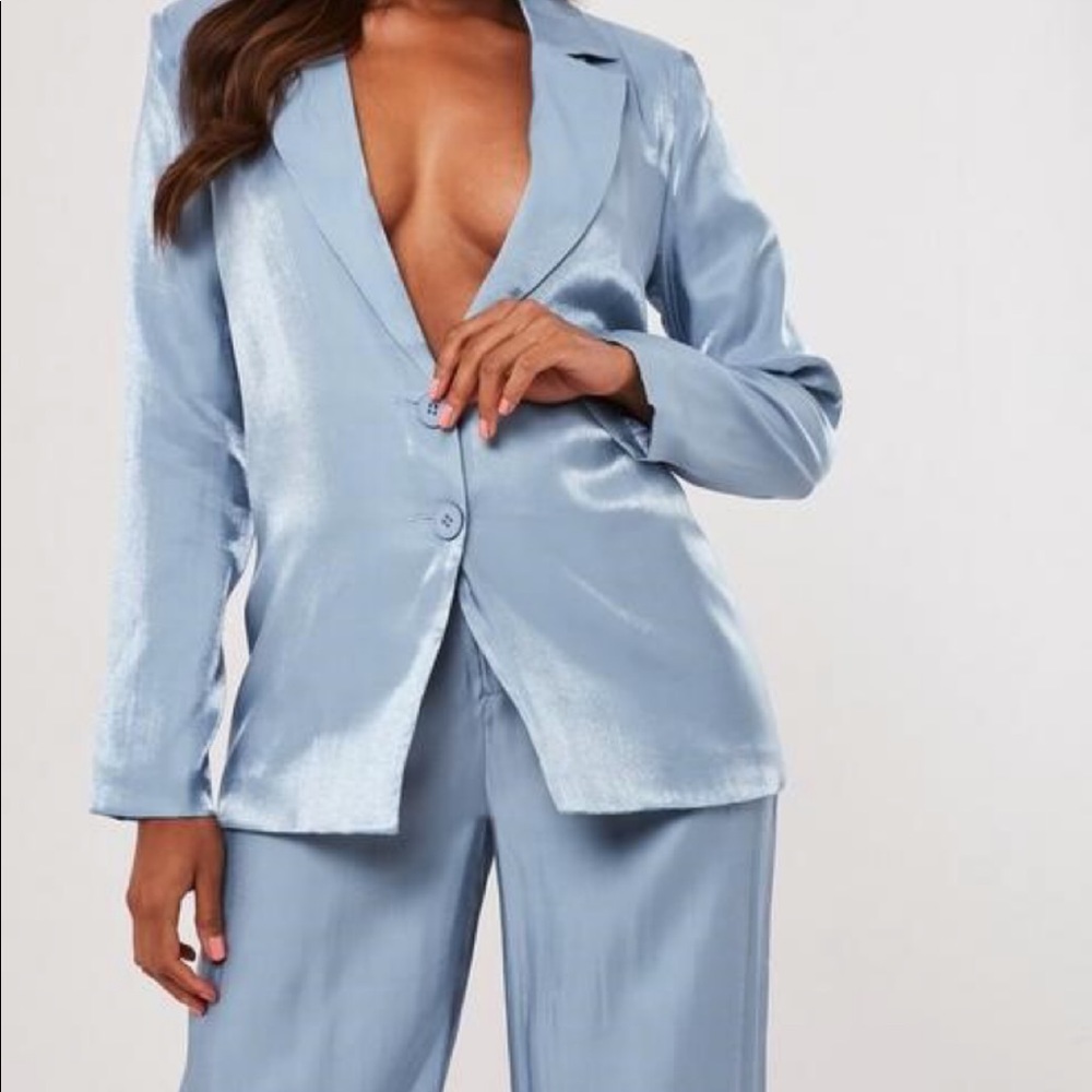 Missguided Blue Shimmer Co Ord Satin Suit